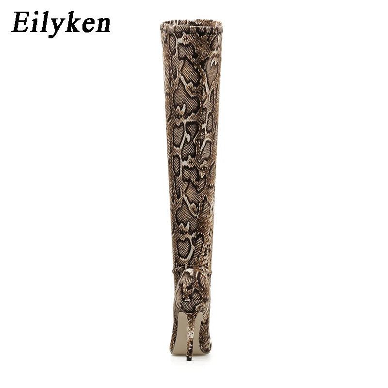 Low-Price Sales are Limited Luxury Leopard Grain Serpentine Long Boots Women High Heel Boot Pointed Toe Sexy Nigh Club Pole Dance Shoes Thigh High Over-The-Knee Booties Ladies Girls Luxury Fashion Apparel Accessories Clothing