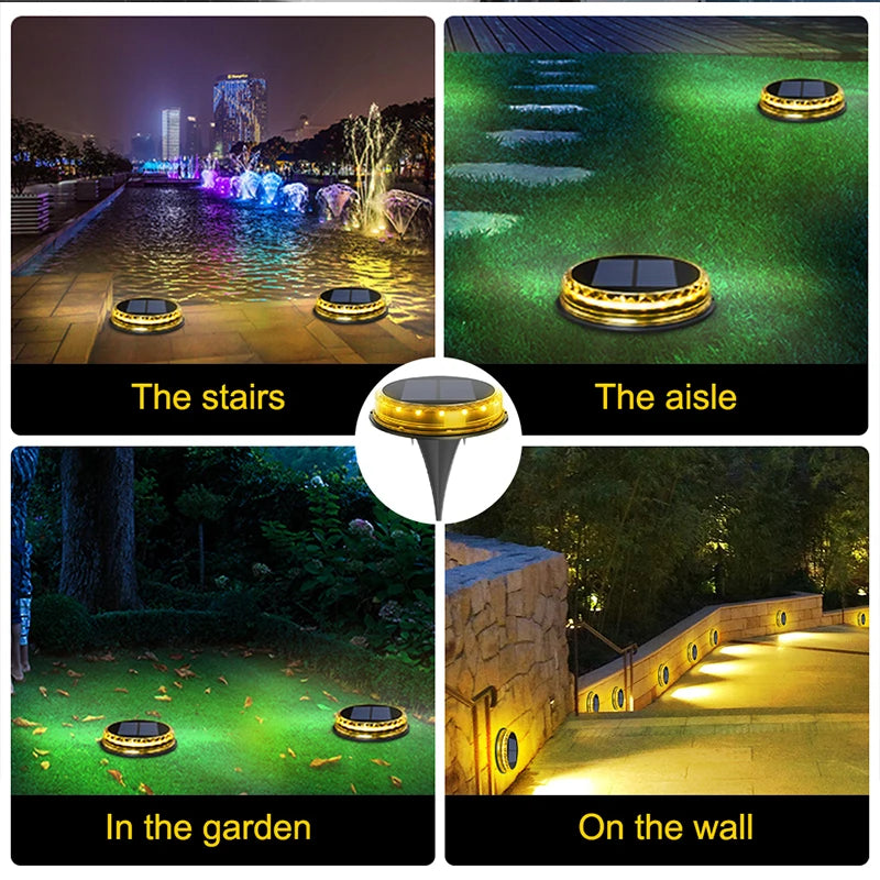 NEW 4PCS Set Solar Powered Ground Colorful RGB/White/ Warm White Light Waterproof Garden Pathway Deck Lights With 8 LEDs Solar Lamps for Home Yard Driveway Lawn Road