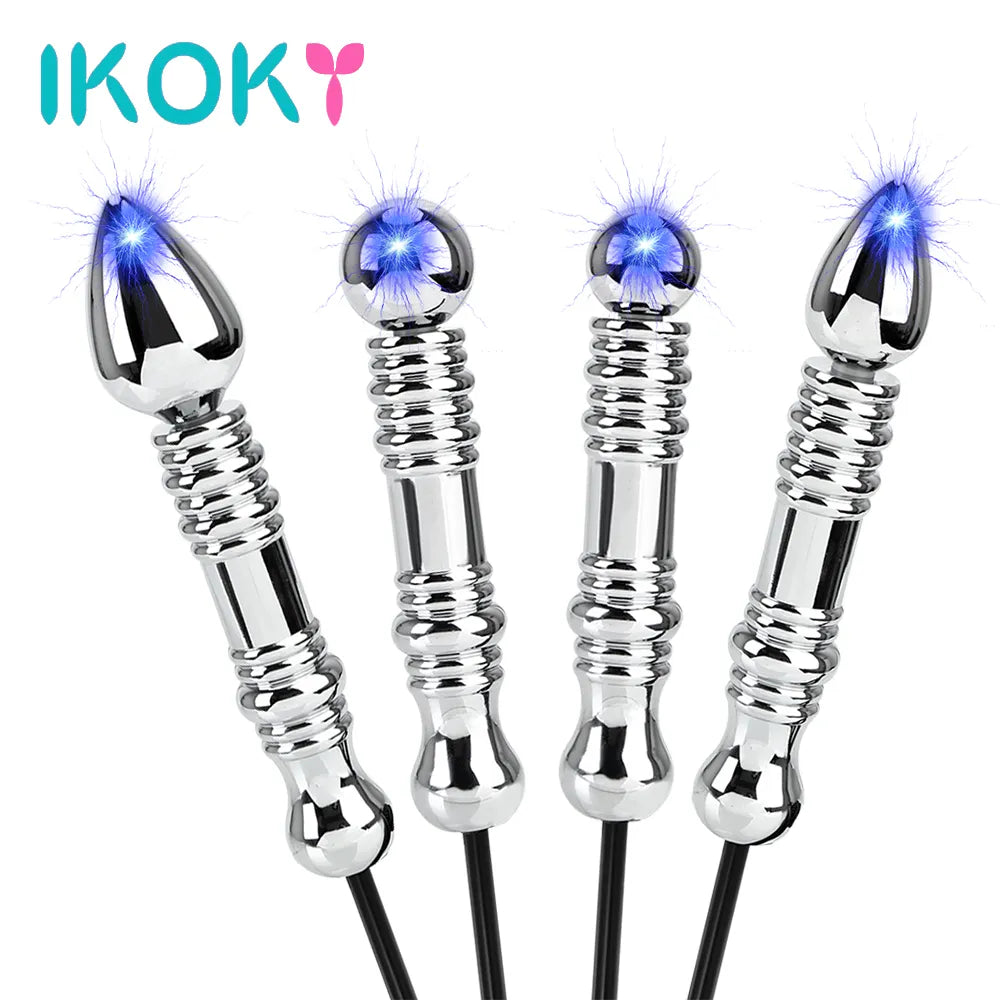 IKOKY Electric Shock Anal Plug Therapy Massager Sex Toys for Men Women Masturbation Metal Electro Butt Plug Medical Themed Toys