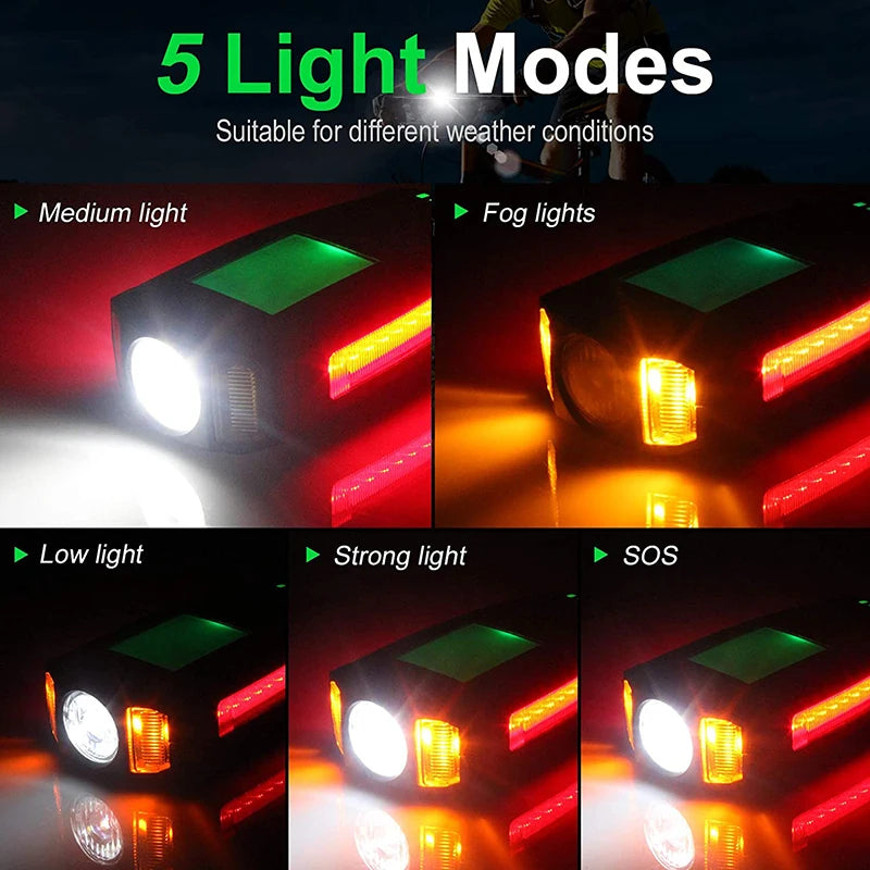 5 In 1 Bike Light With Bicycle Computer LCD Speedometer Odometer 5 Modes Horn Waterproof USB Charge Cycling Bike Lamp
