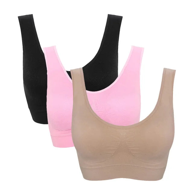 NEW Arrivals 3PCS Set M-5XL Lot Sports Bra Women's Intimates With Pads Plus Size Bras For Women Active Brassiere Push Up Big Size Yoga Sports Vest Wireless BH 5XL