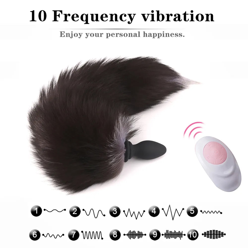 Anal Vibrator With Fox Tail Dildo Anal Plug Remote Control Anus Dilator For Women Adult Cosplay Accessories Vibrating Butt Plug