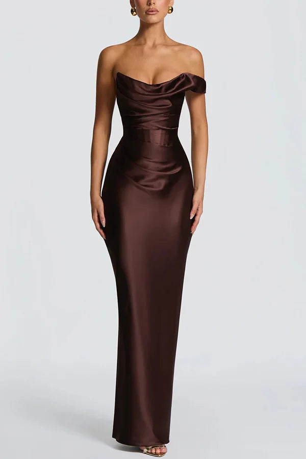 Women's Sexy Top Quality Spring Autumn Summer New Luxury Banquet Evening Party Dress Strapless Fishbone Pleated Hip Hugging Women's Maxi Long Sexy Gown