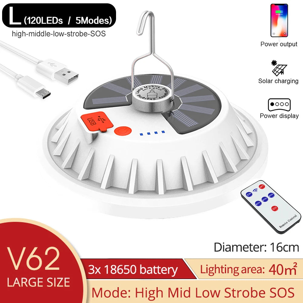 NEW Arrivals 300W Rechargeable LED Bulb Lamp Remote Control Solar Charge Lantern Portable Emergency Night Market Light Outdoor Camping Home Garden Lights