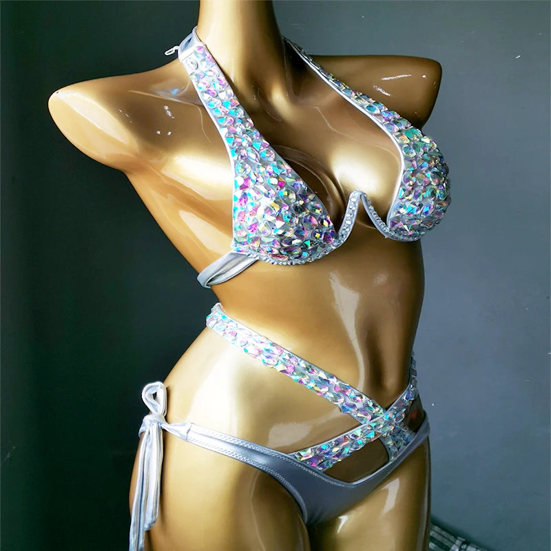 Venus Vacation Crystal Bikini Set Diamond Swimwear Rhinestone Bathing Suit Bling Stones Swimsuit Beachwear