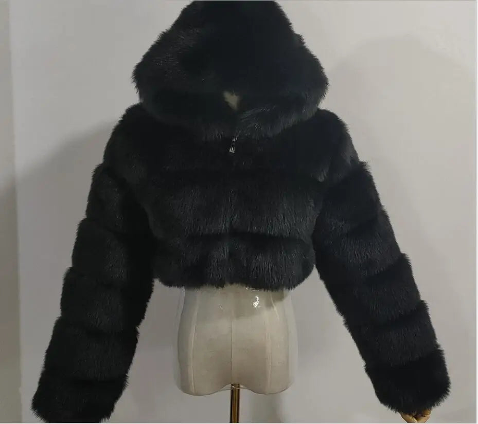 NEW Arrivals S-3XL Coffee/Dark Gray/Black Fashion Women Environmental Red Faux Fox Fur Coat with Hood Thick Warm Full Pelt Fake Fur Jacket Short Winter Woman Fur Coat Ladies Girls Luxury Fashion Clothing Supplies
