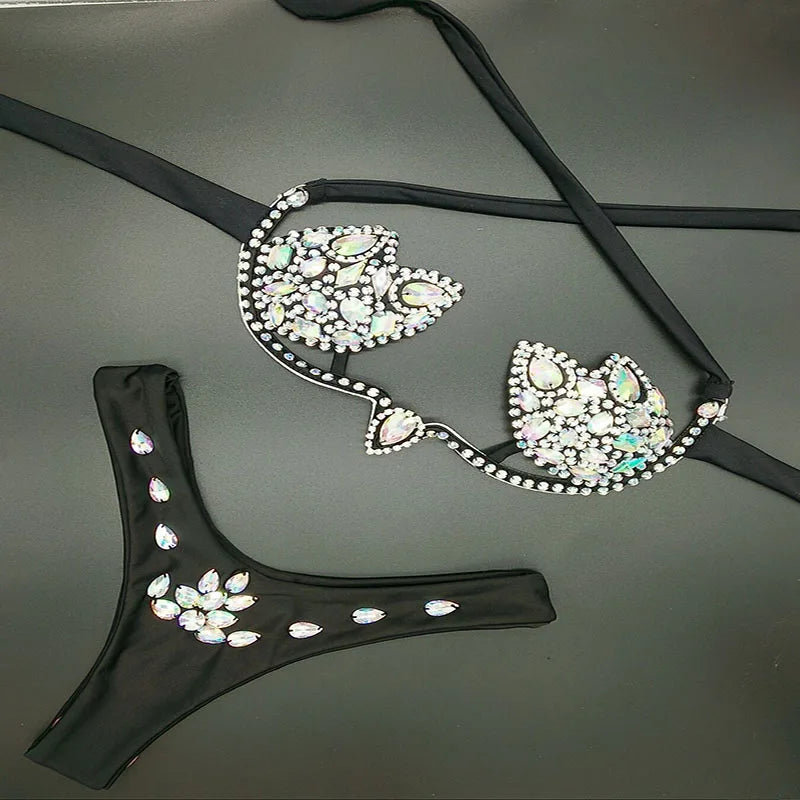 Rhinestone Bikini Set Sexy Women Bathing Suit High Quality Swimsuit Push Up Diamond Beachwear