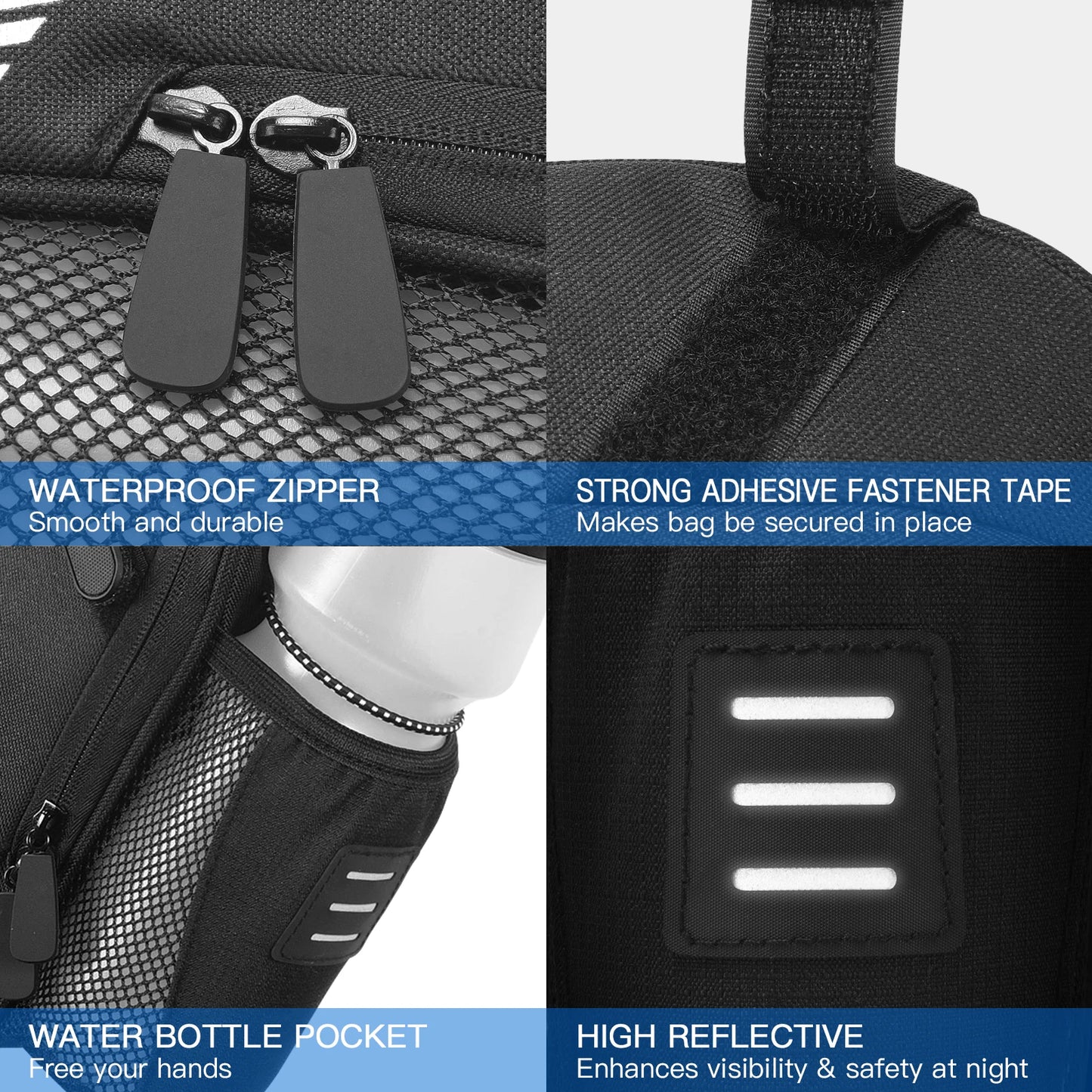 Bicycle Saddle Bag with Water Bottle Pocket Waterproof Large Capacity Bike Bag Reflective Cycling Rear Seat Post Bag