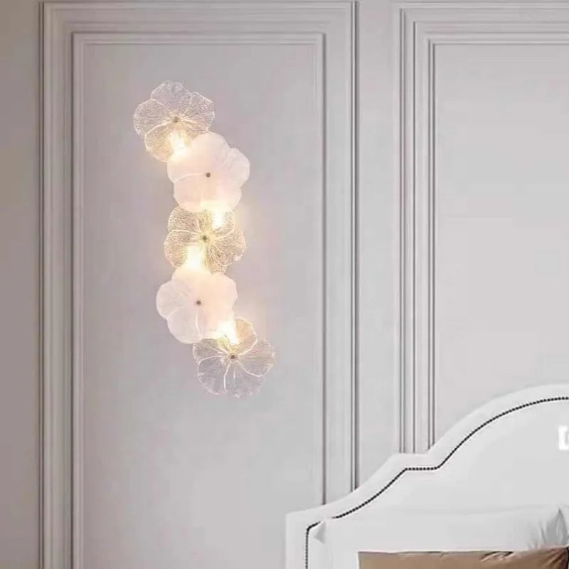 Villa Home Luxury Modern Simple Glass Flower Wall Lamp French Style Light Luxury New Style Living Room Background Decor Elegant Entrance Wall Lights 3 Years Warranty