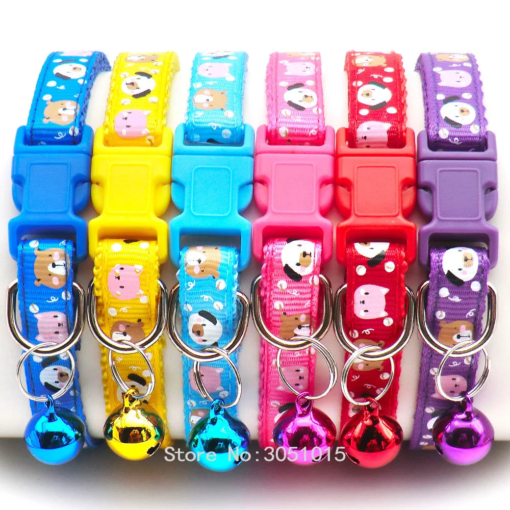 NEW 100PCS Set Dog Collar With Bells Adjustable Customize Necklace Puppy Kitten Collar Accessories Pet Shop Products Rabbit Cats Neck Strap Collar Pets Safety Supplies