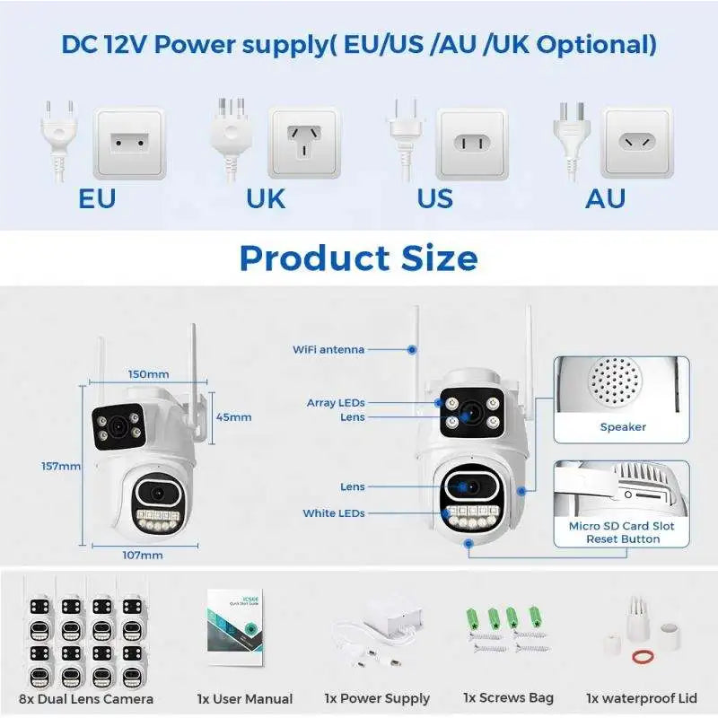 Home Villa Business Store 8MP Ai-Outlook Security Cameras for Home Industrial Use Full 360 Degrees Wireless IP Network Two-Way Audio NVR Data Storage Anti-Theft Security Systems