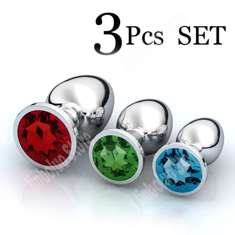 3Pcs/Set Smooth Massager Anal Beads Crystal Jewelry Heart Butt Plug StImulator Women Sex Toys Dildo Stainless Steel Anal Plug