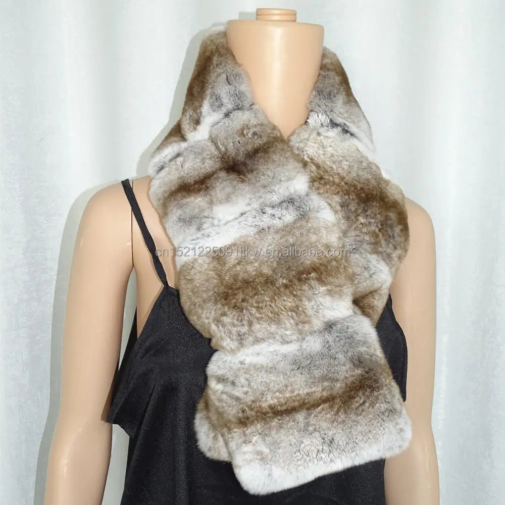 BEST PRICE New Fashion Women's Winter Rex Rabbit Chinchilla Fur Short Scarf Chinchilla Black/Brown Color Ladies Luxury Apparel Accessories