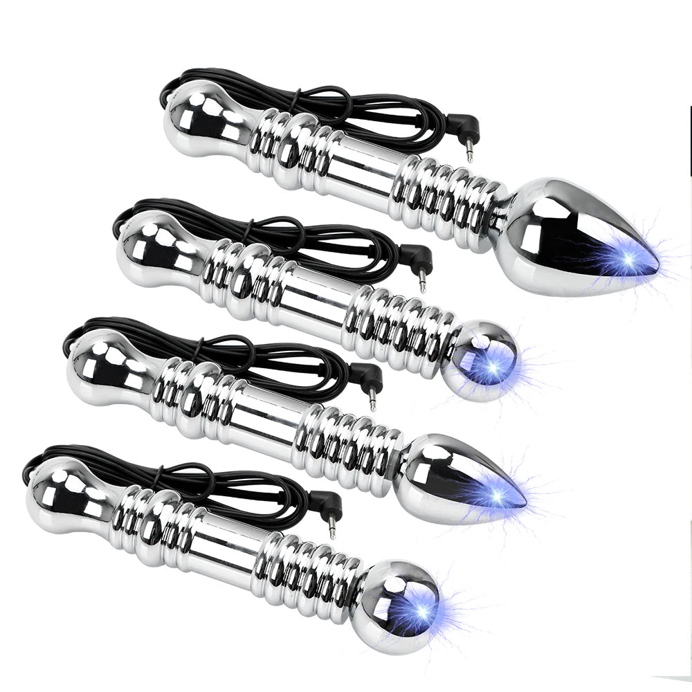 IKOKY Electric Shock Anal Plug Therapy Massager Sex Toys for Men Women Masturbation Metal Electro Butt Plug Medical Themed Toys