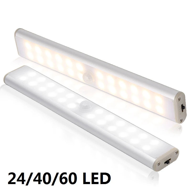 NEW Arrivals Motion Sensor LED Closet Wardrobe Cabinet Office Kitchen Bathroom Light 6 10 24 40 60 LEDs Under Cabinet Light Magnetic Night Lamp For Kitchen Stairs Wardrobe Cupboard Home Lighting Accessories