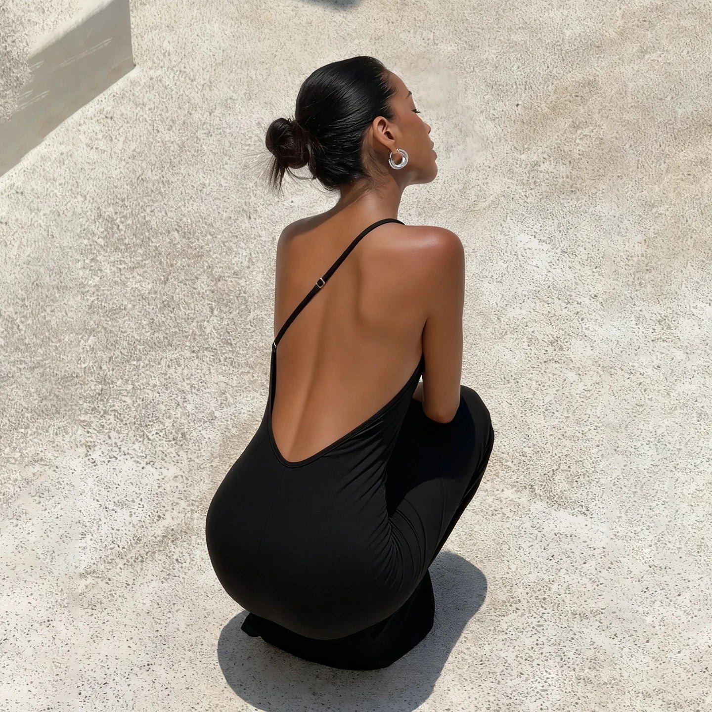 Women's Sexy Asymmetry Spaghetti Strap Camisoles Backless Slim Fit Straight Floor-Length Maxi Dress Sexy Summer Vacation Evening Beach Party Night Clubwear Street Black Dress
