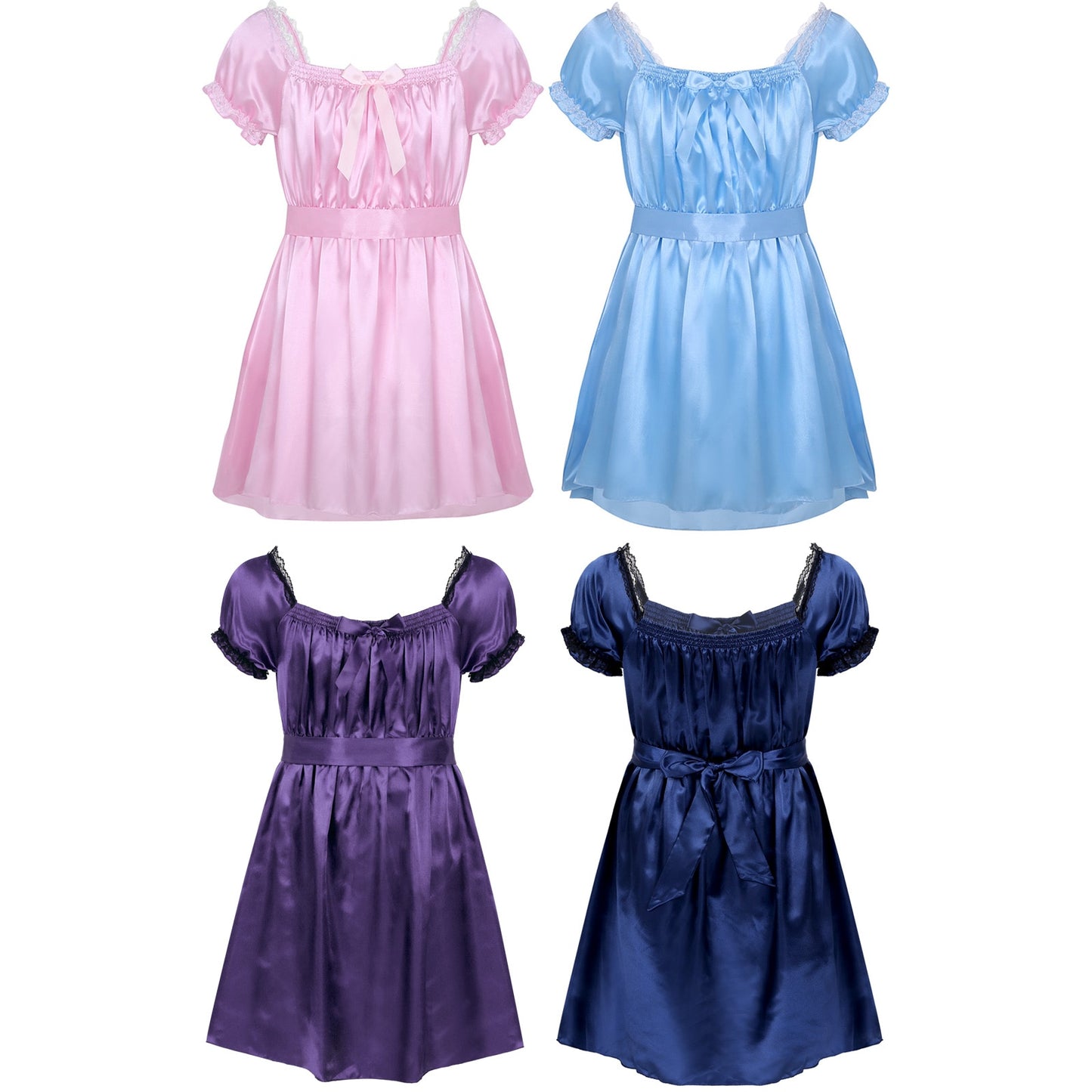 Mens Crossdress Lingerie Dresses Sissy Sexy Babydoll Babydoll Dress Square Neckline Satin High Low Dress Underwear Sleepwear