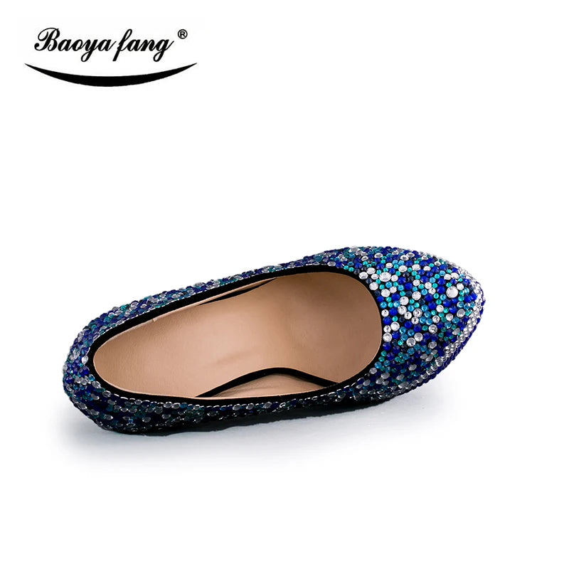 NEW Luxury Royal Blue Mix Silver Crystal Wedding Shoes Sets with Matching Bags Women High Pumps Round Toe Evening Party Night Business Dinner Shoes Female Ladies Luxury Fashion Apparel Accessories Clothing Products