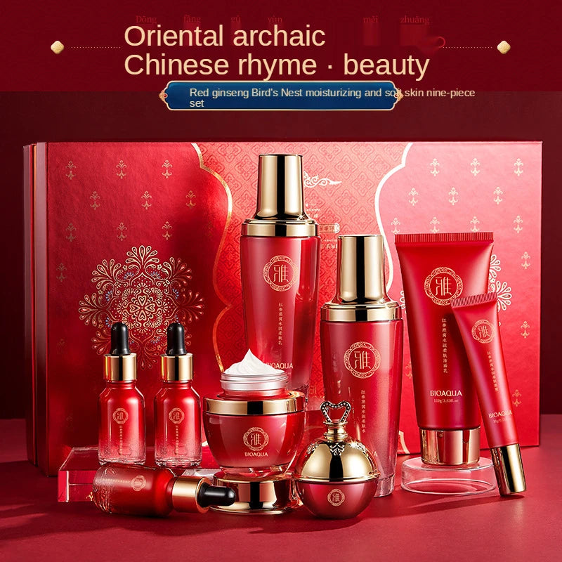 Red Ginseng Skin Care Set 9PCS Anti-Aging Facial Cleanser Toner Essence Milk Eye Face Cream Bird's Nest Serum Hydra Skincare Kit