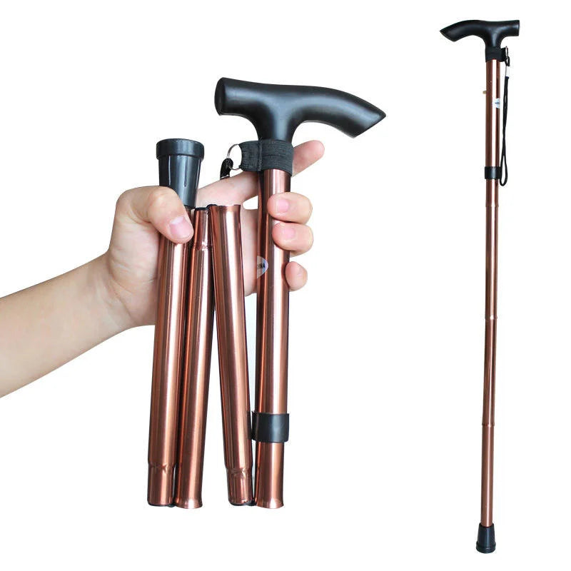 3 Colors Foldable Aluminum Alloy Walking Stick Plastic Handle Portable Trekking Poles Non-Slip Lightweight Telescopic 250 Lb Capacity Disability Tools