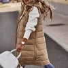 10 Colors S-5XL Plus Size Women's Autumn Spring Solid-Color Hooded Single-Button Mid-Length Cotton Long Vest Coat Cardigan Outerwear Top Fashion Women Casual Apparel Supplies