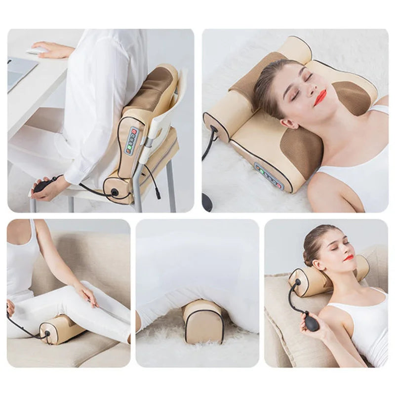 Jinkairui Neck Massage Pillow Electrical Cervical Traction Massager Wormwood Hot Compress Relief Back Shoulder Pain Body Health