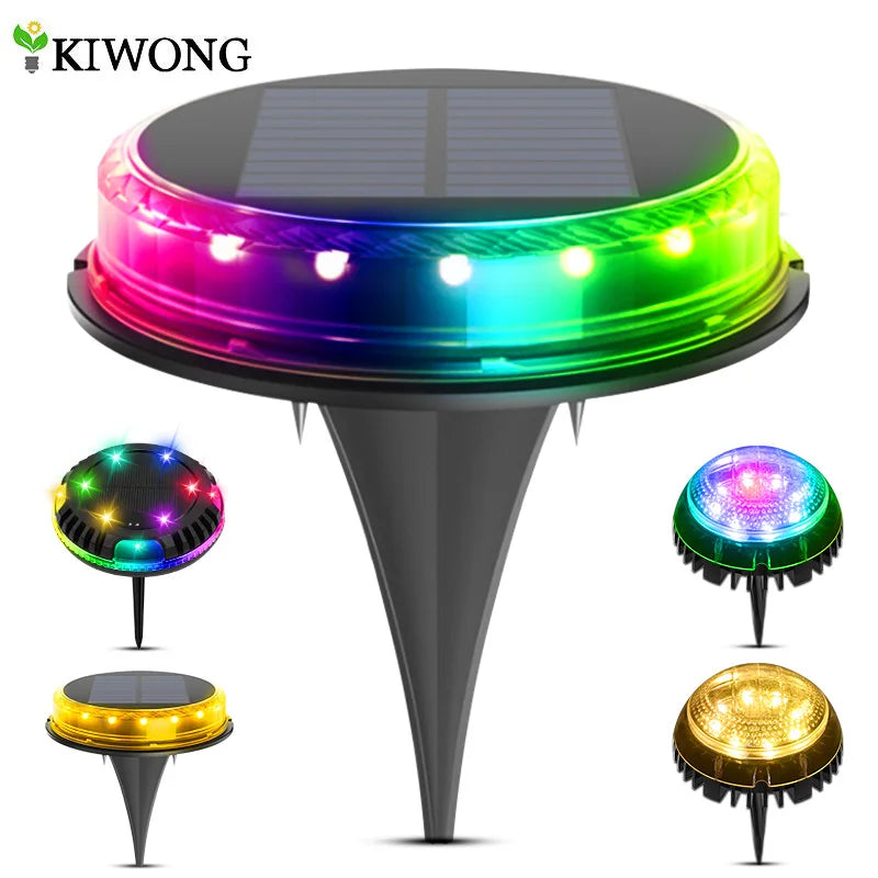NEW 4PCS Set Solar Powered Ground Colorful RGB/White/ Warm White Light Waterproof Garden Pathway Deck Lights With 8 LEDs Solar Lamps for Home Yard Driveway Lawn Road