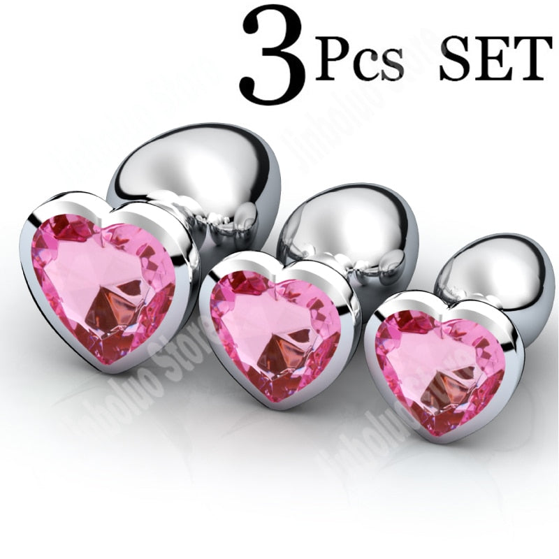 3Pcs/Set Smooth Massager Anal Beads Crystal Jewelry Heart Butt Plug StImulator Women Sex Toys Dildo Stainless Steel Anal Plug