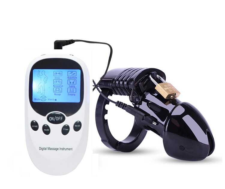 Electro Shock CB6000 Chastity Cage Ball Stretcher,Electric Stimulation Cock Cage,BDSM Timer Lock Ring Male Chastity Belt Sex Toy