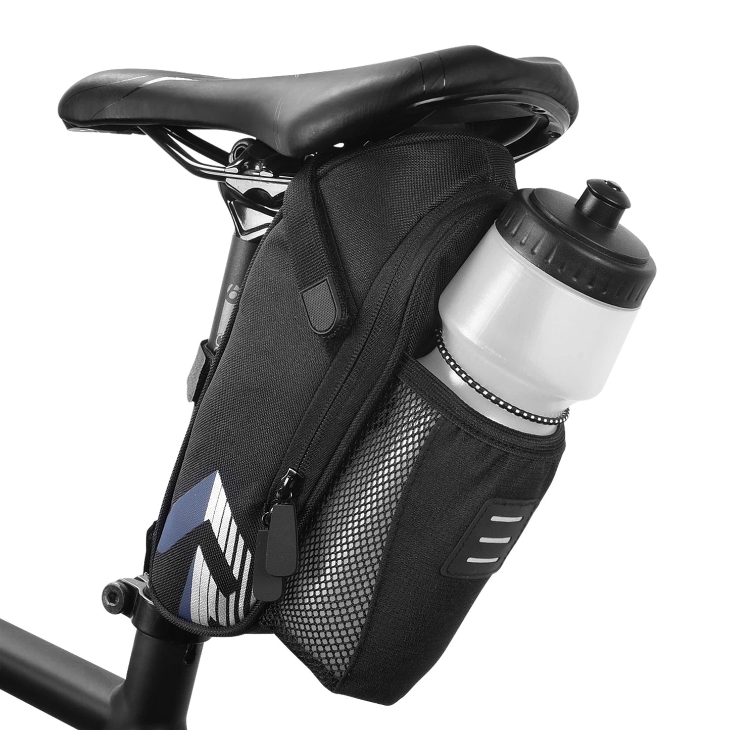 Bicycle Saddle Bag with Water Bottle Pocket Waterproof Large Capacity Bike Bag Reflective Cycling Rear Seat Post Bag