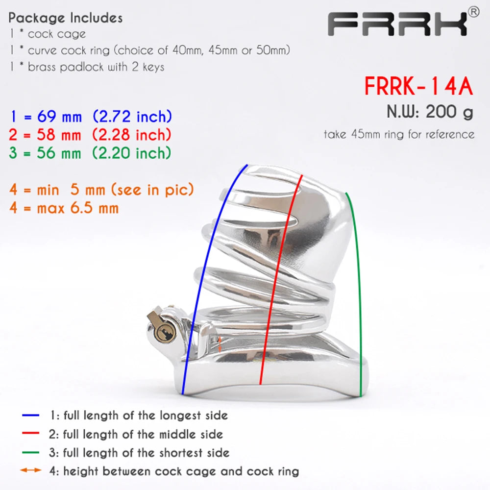 Adult FRRK Metal Cock Cage Stainless Steel Male Chastity Device Penis Ring BDSM Bondage Adult Sex Toys For Erect Denial Games
