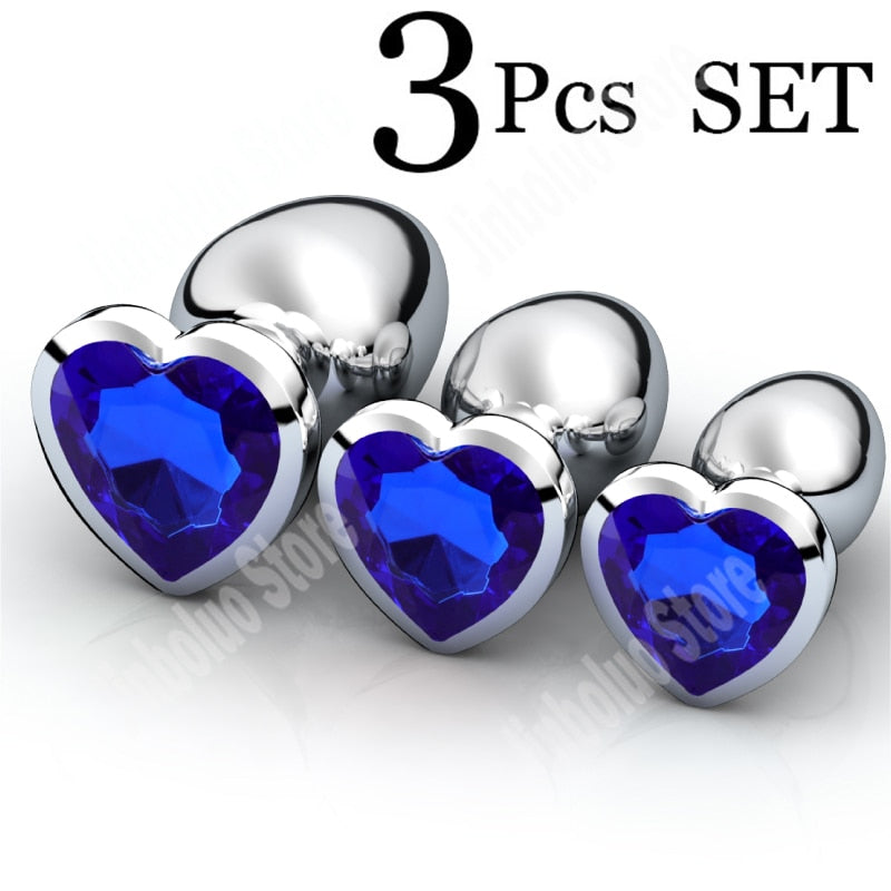 3Pcs/Set Smooth Massager Anal Beads Crystal Jewelry Heart Butt Plug StImulator Women Sex Toys Dildo Stainless Steel Anal Plug