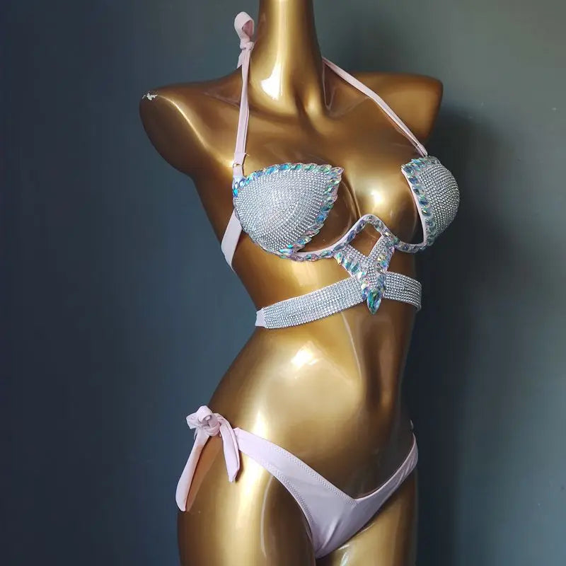 Newest Crystal Stone Bikini Stone Swimwear Diamond Bikini Swimsuits Rhinestone Beachwear Fashion Diamond Bikini Set