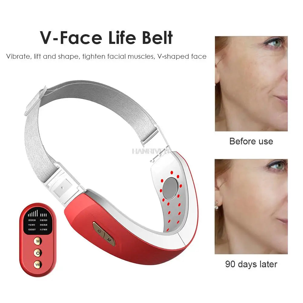 NEW Arrivals V-Face Shaper Red Blue Slimming Electronic Vibration Belt Massager Anti-Wrinkles Double Chin Cheek Facial Lifting Tool Face Tightening Lift-Up Cosmetic Accessories Skin Care Supplies