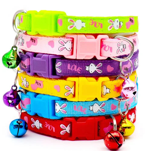 NEW 100PCS Set Dog Collar With Bells Adjustable Customize Necklace Puppy Kitten Collar Accessories Pet Shop Products Rabbit Cats Neck Strap Collar Pets Safety Supplies