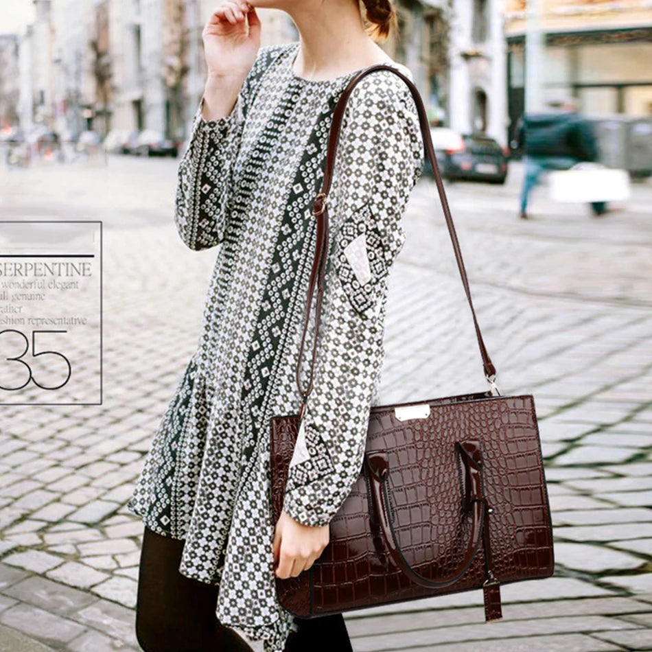 Casual Tote Sac Vintage Crocodile Pattern Patent Leather Luxury Handbags Brand Designer Large Capacity Shoulder Messenger Bag