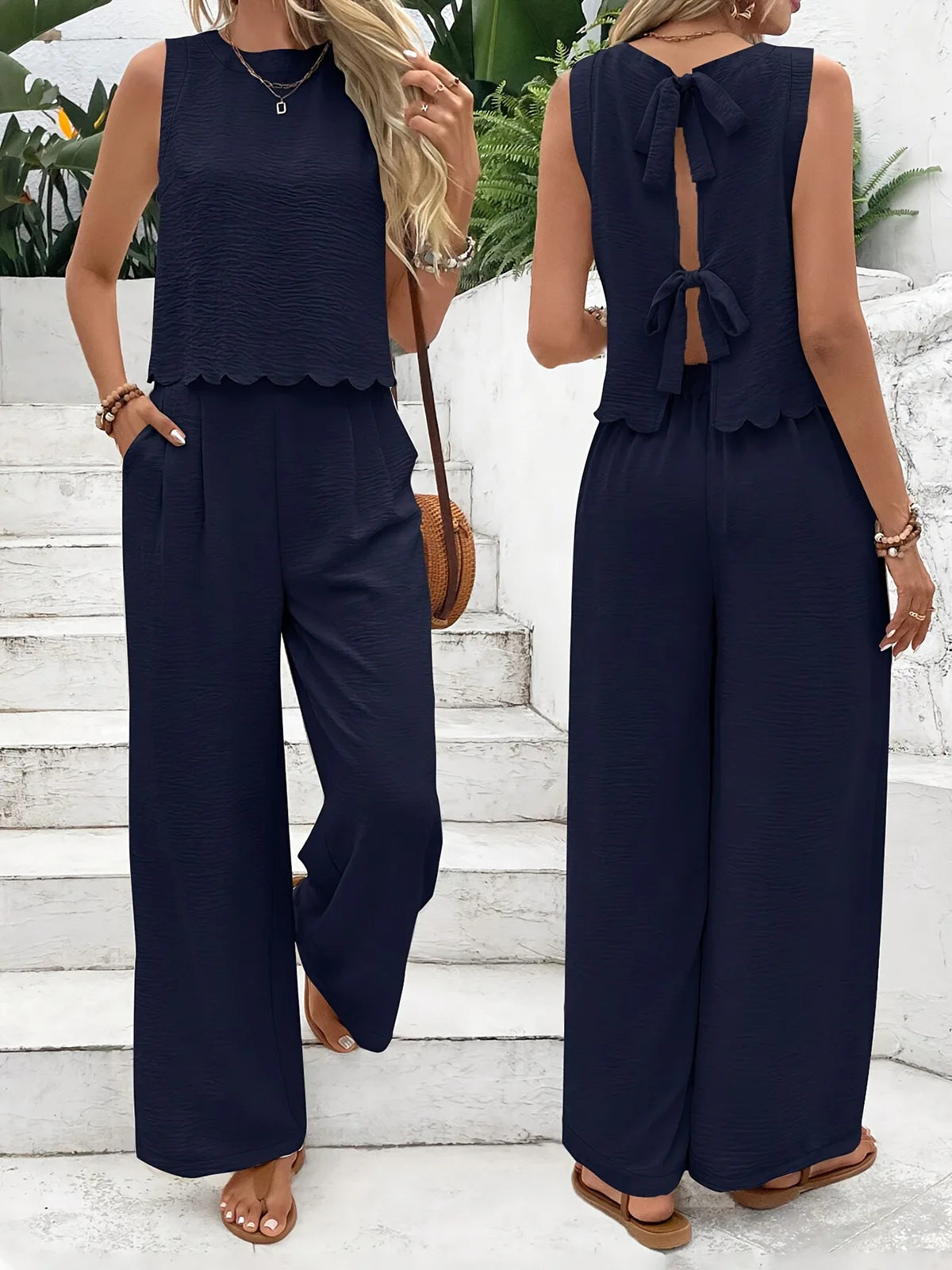 2 PCS Set New Fashion S-2XL Plus Size Europe and America Summer Evening Beach Party New Style Classy Fashionable and Elegant Women's Casual Suit Pants + Tops Summer Streetwear Outfits