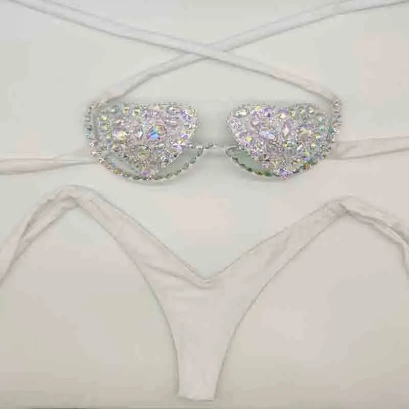 NEW Arrivals 2PCS Set Summer Luxury Diamond Bikini Set New Style Sexy Swimwear Rhinestone Bathing Swimming Pool Suit Sexy Women Beachwear Ladies Luxury Swimwear Suits