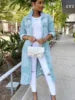 3 Colors S-3XL Autumn Spring & Winter Long Denim Trench Coat Holes Denim Jackets for Ladies Casual Long Jean Jackets for Women