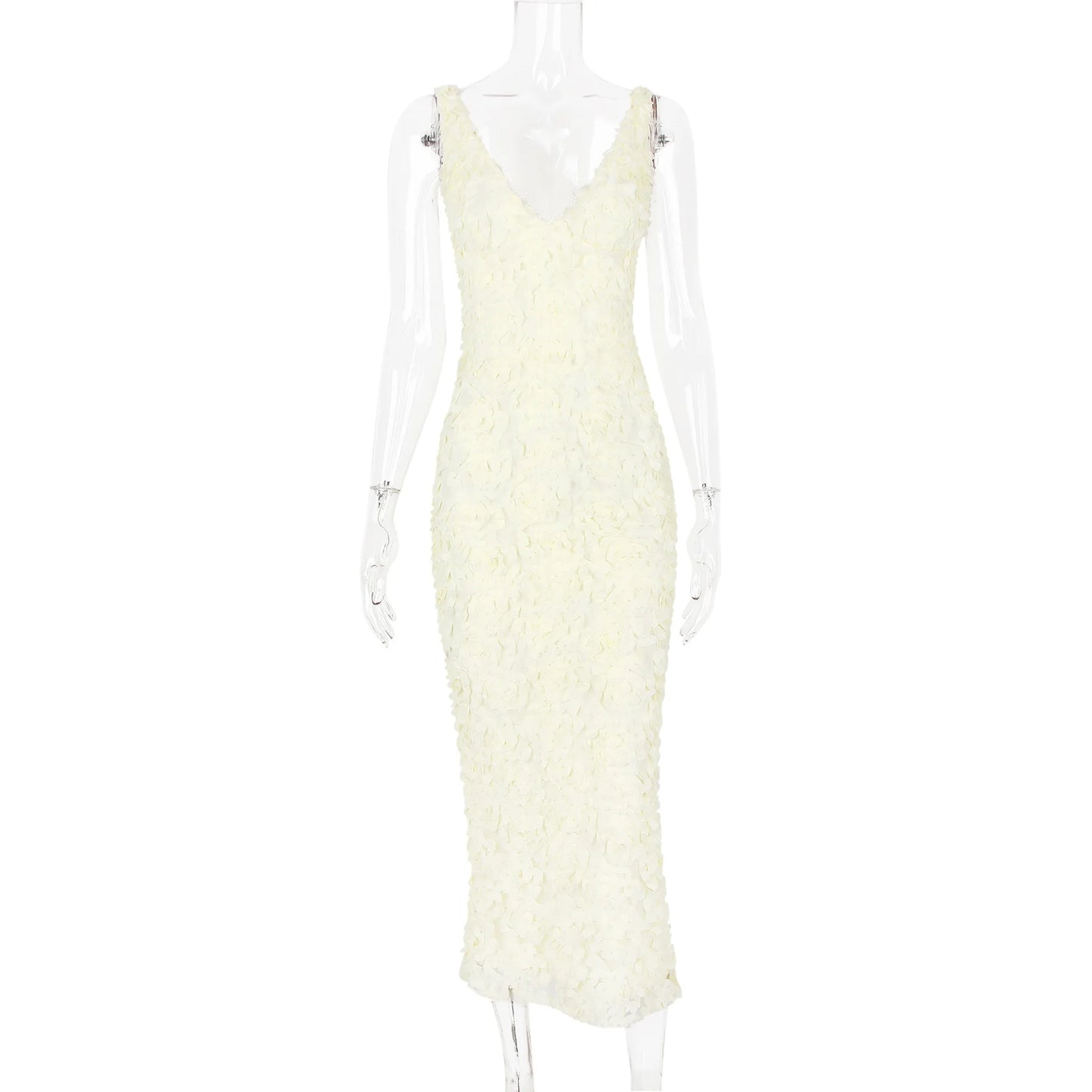Sexy 3D Flower V-Neck Sling Dress Women Sleeveless Backless Split Long Maxi Dresses Crystal Diamonds Decoration Summer Evening Beach Party Night Clubwear Slim Lady Apparel Sexy Clothing Supplies