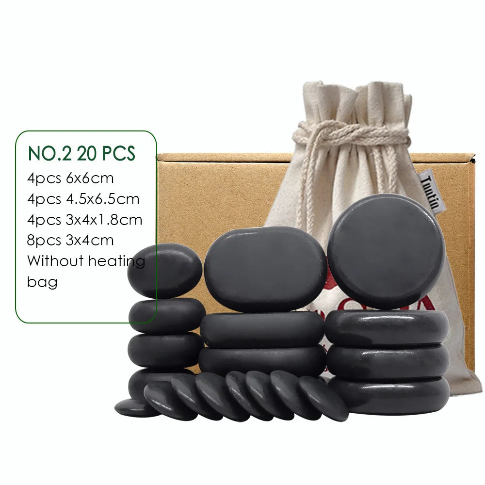 NEW 20PCS Set Korean Professional Hot Stone Massage Set Heater Box Relieve Stress Back Pain Health Care Lava Basalt Round Massage Tool Full Body Pain Relief Treatment Healing Heating Stones