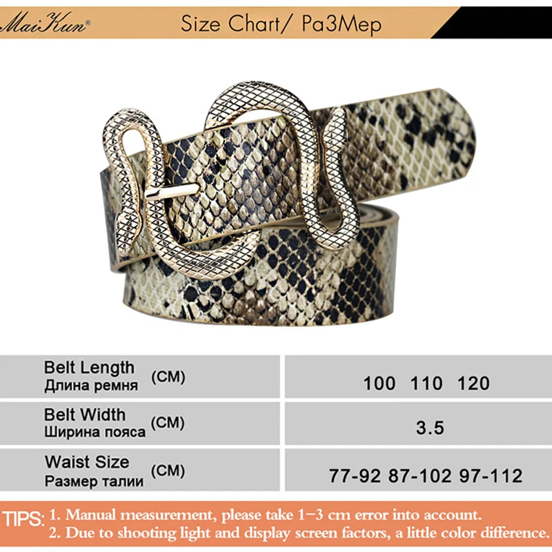 Maikun Belts for Women Snake Shape Pin Buckle Belt High Quality Leather Women Belt PU Waistband