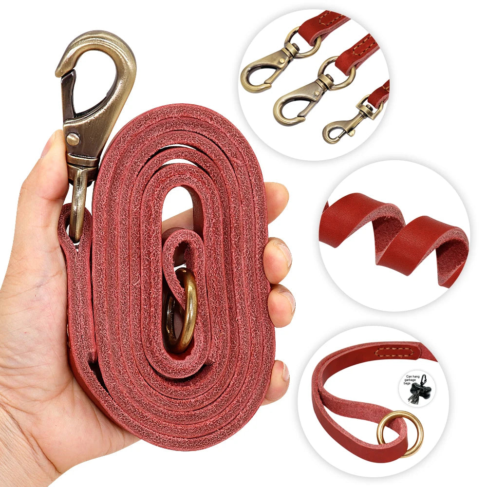 NEW Arrivals Real Leather Dog Leash 150cm Pet Walking Training Leads Genuine Leather for German Shepherd Golden Retriever Medium Large Dogs Leash Pets Supplies