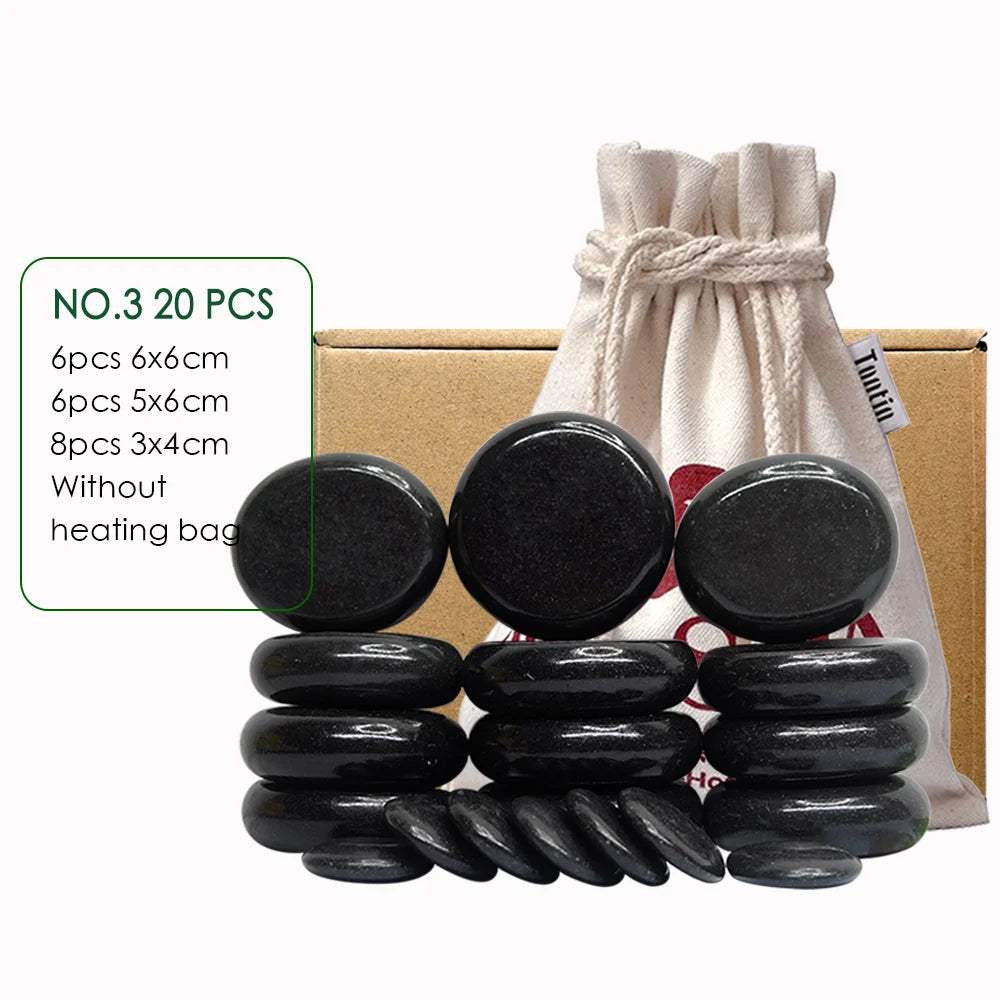 NEW 20PCS Set Korean Professional Hot Stone Massage Set Heater Box Relieve Stress Back Pain Health Care Lava Basalt Round Massage Tool Full Body Pain Relief Treatment Healing Heating Stones