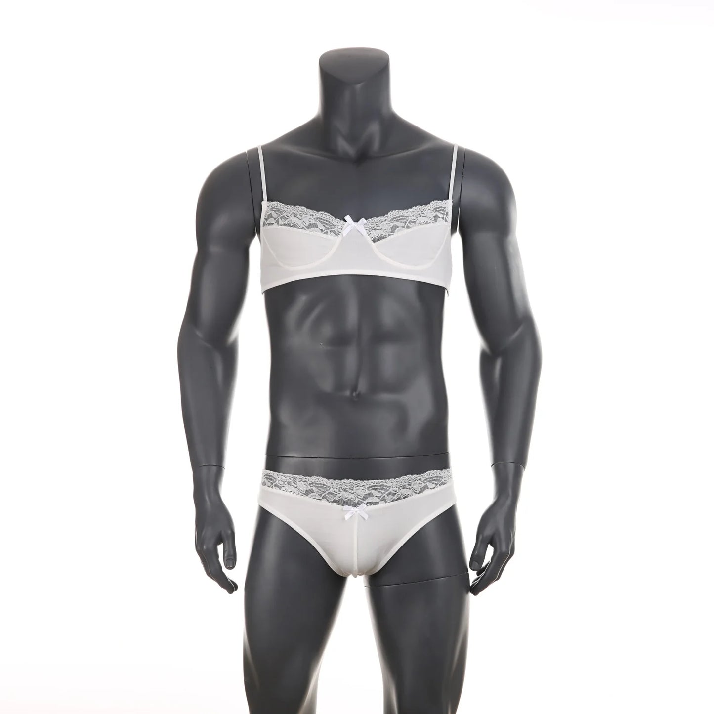 CLEVER-MENMODE Lace Lingerie Set Sexy Bra Panties Men Two Piece Crossdress Underwear Spaghetti Strap Bras Harness Sissy Briefs
