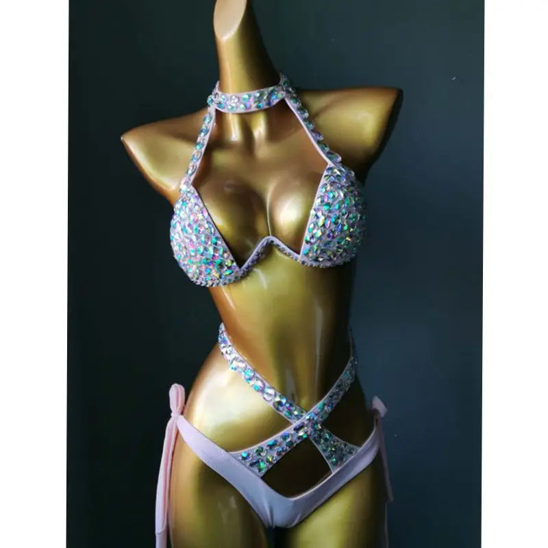 NEW Arrivals Summer Luxury Diamond Rhinestones Bikini Set Sexy Women Swimwear Rhinestone Ladies Beach Bathing Swimming Pool Suit Bling Stones Swimsuit Crystal Bikini Suit