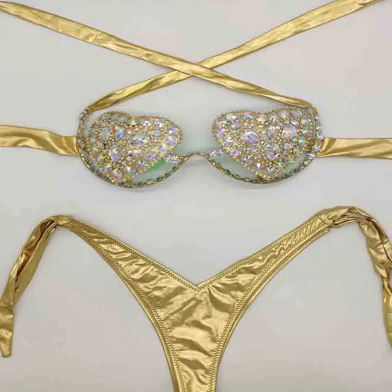 NEW Arrivals 2PCS Set Summer Luxury Diamond Bikini Set New Style Sexy Swimwear Rhinestone Bathing Swimming Pool Suit Sexy Women Beachwear Ladies Luxury Swimwear Suits