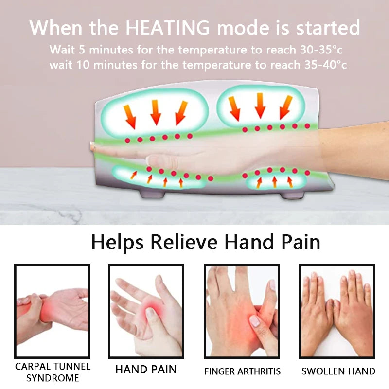 Electric Hand Massager with Air Compression Heat Cordless Palm Finger Massage Machine for Arthritis Finger Numbness Pain Relieve