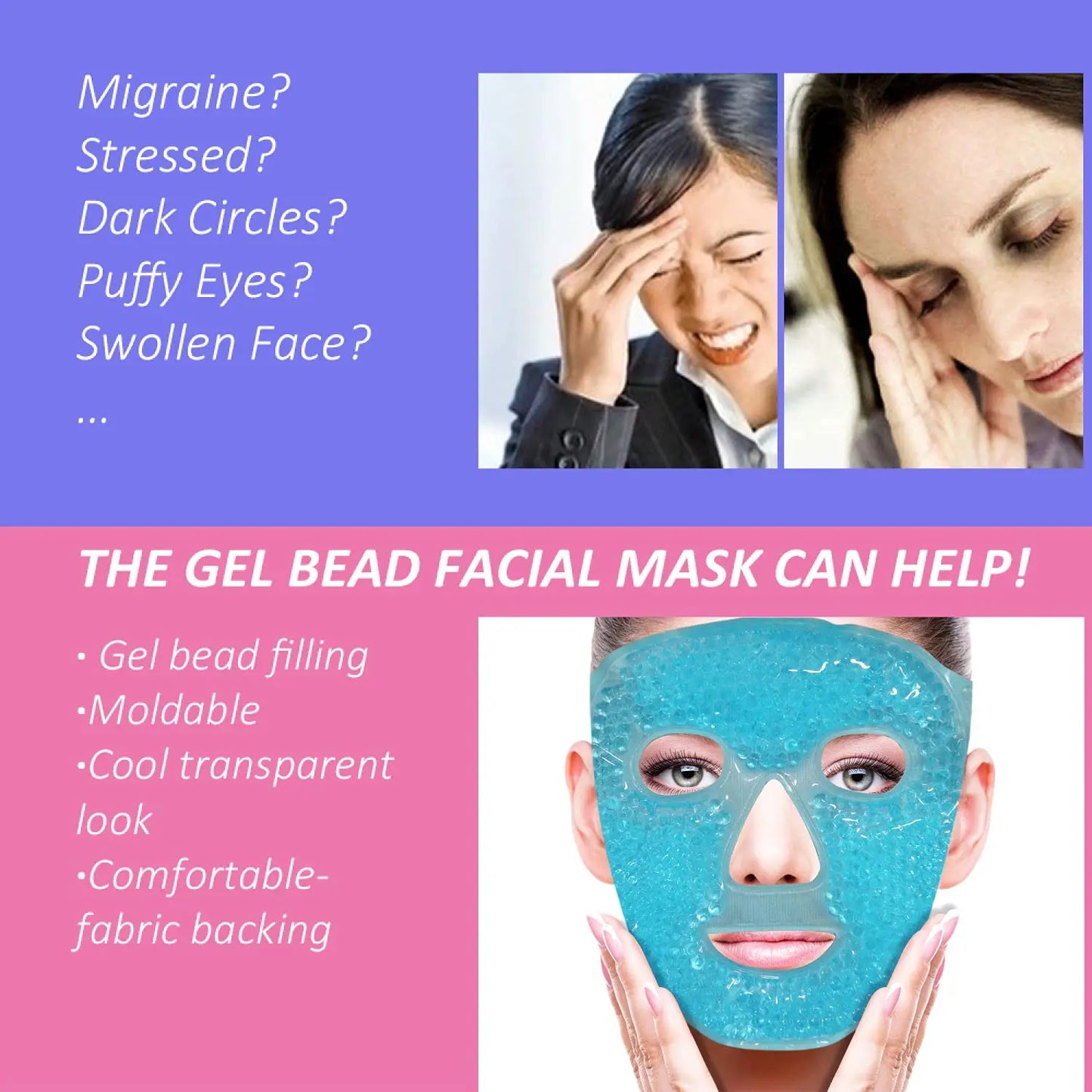 NEW Arrivals 2PCS Set 3 Colors Cooling Ice Face and Eye Mask for Reducing Puffiness, Bags Under Eyes, Sinus, Redness, Pain Relief, Dark Circles, Migraine, Hot/Cold Pack Ladies Beauty Salon Spa Supplies