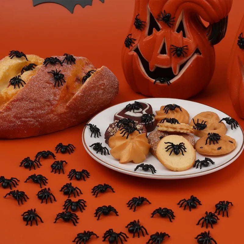 NEW Arrivals 300PCS Set Small Fake Black Spiders Halloween Decoration Horror Spider DIY Party Haunted House Prop Lifelike Insects Tricky Toys